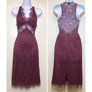 Vintage Dolce & Gabbana Lace Back Pencil Dress Pinup Burgundy Bodycon XS IT36/38